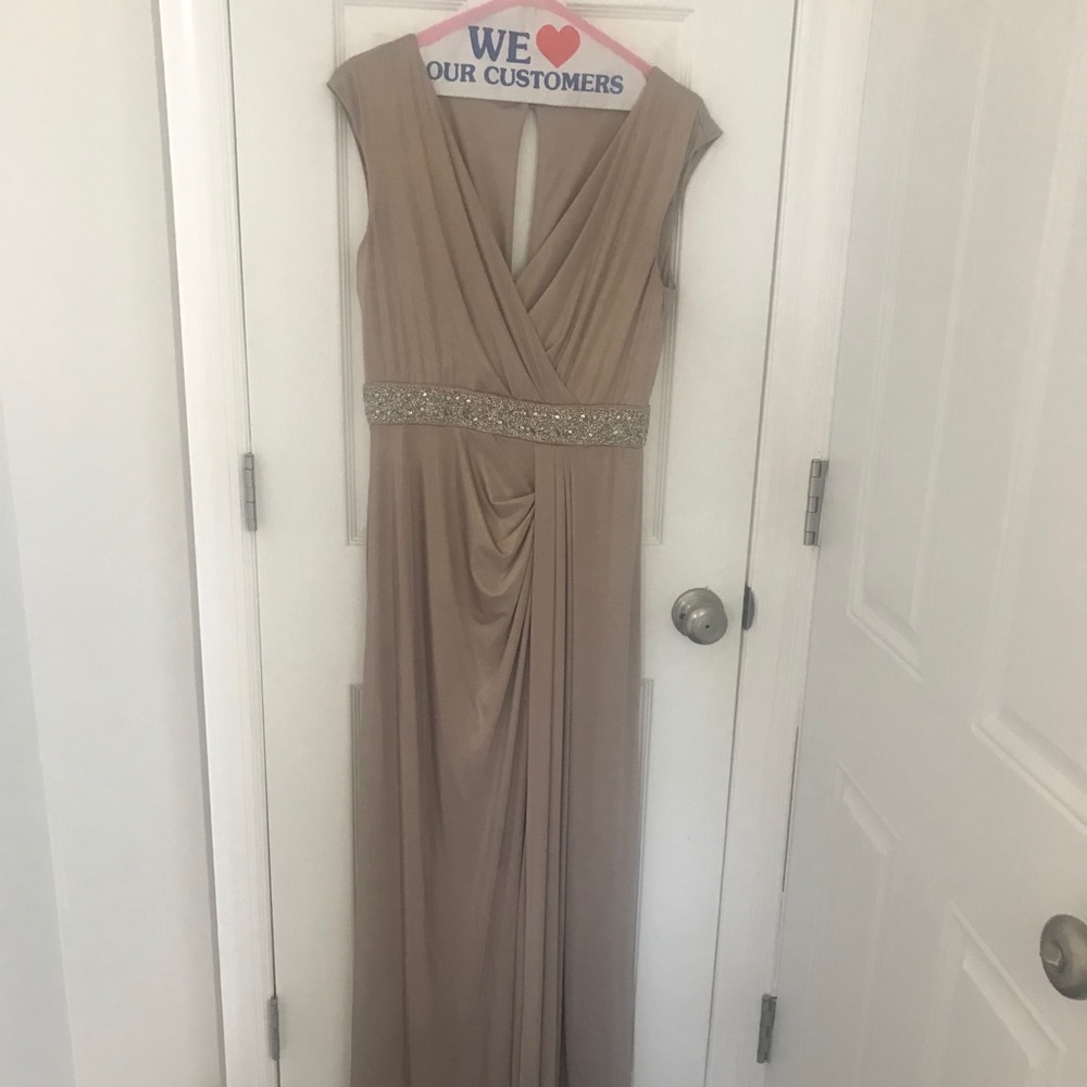AIDAN MATTOX Shimmering Beige Gown - Wedding Guest Dress